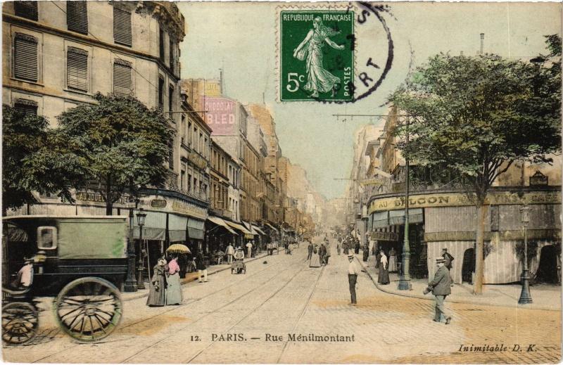 Carte postale ancienne Rue Ménilmontant à Paris 20e