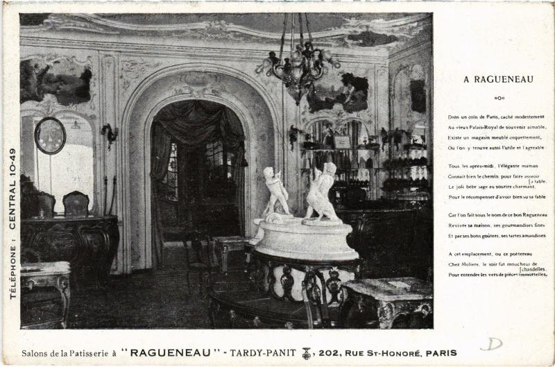 Carte postale ancienne Paris 1e 202, Rue Saint-Honoré Patisserie Pagueneau à Paris 1er