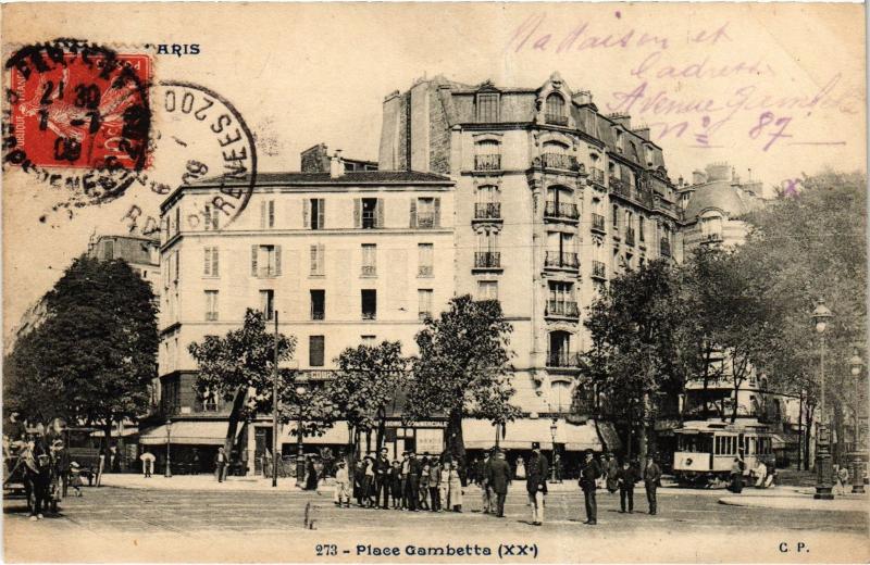 Carte postale ancienne Place Gambetta à Paris 20e