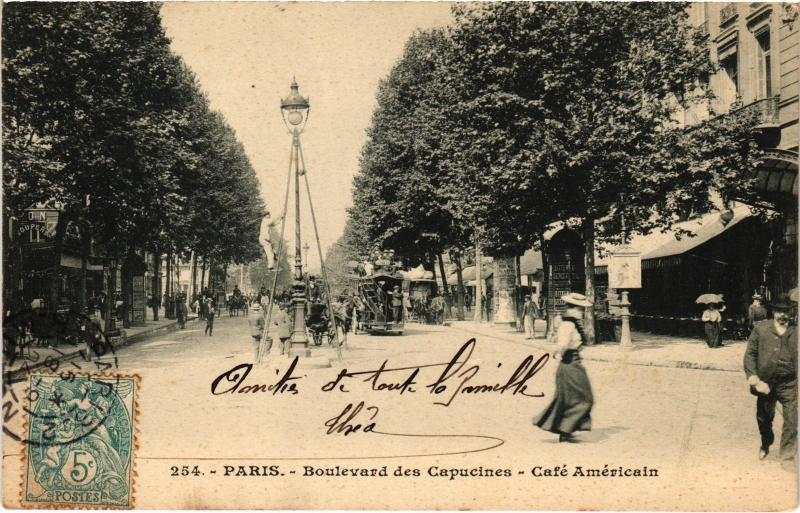 Carte postale ancienne Paris 2e Bd des Capucines Café American à Paris 2e