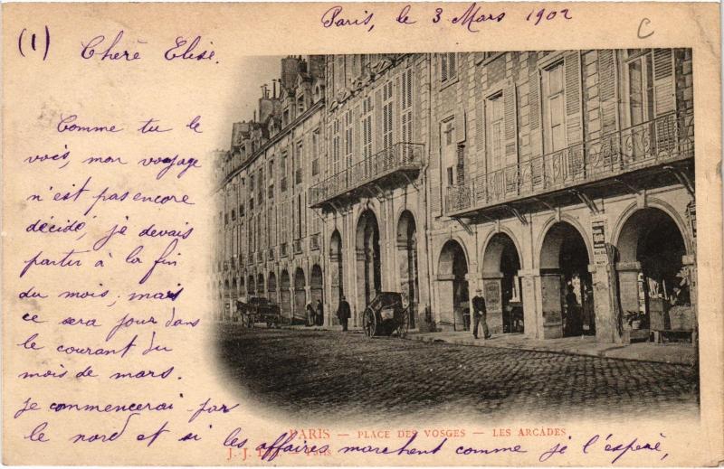 Carte postale ancienne Paris 4e place des Vosges Les Arcades à Paris 4e