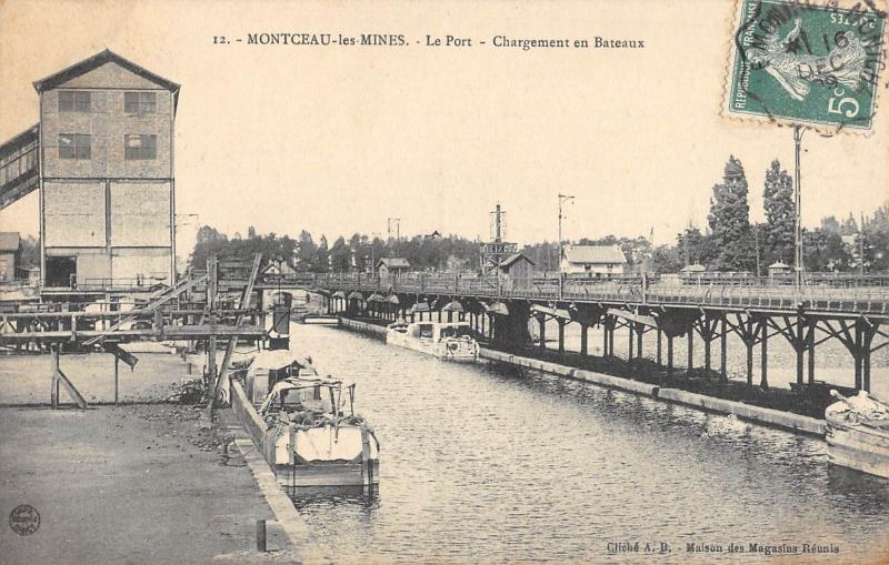 Carte postale ancienne Montceau Les Mines - Le Port - Chargement En Bateaux à Montceau-les-Mines