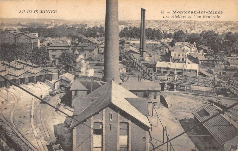 Carte postale ancienne Montceau Les Mines - Au Pays Minier - Les Atelier Et Vue Generale à Montceau-les-Mines