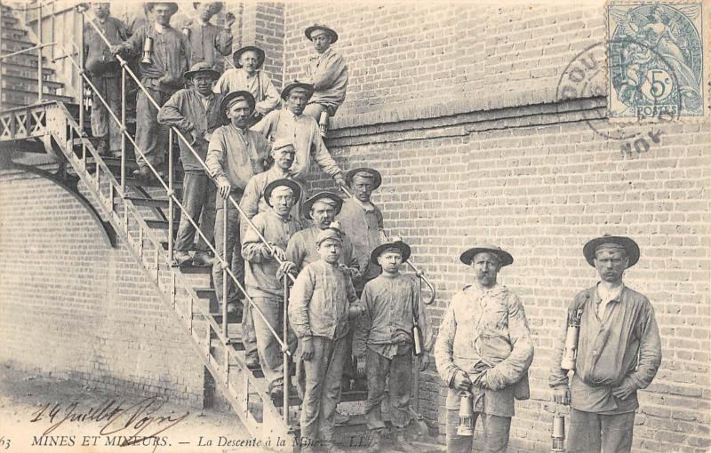 Carte postale ancienne Mines Et Mineurs - La Descente A La Mine