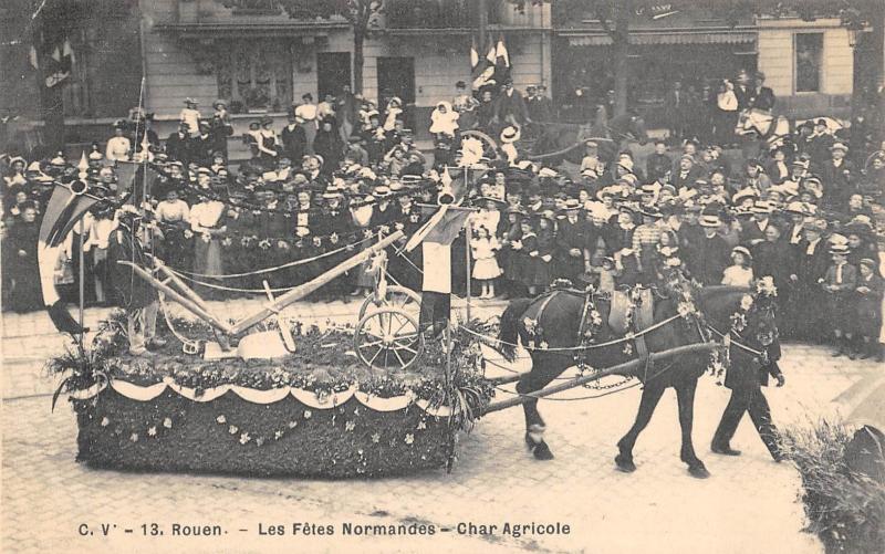 Carte postale ancienne Rouen - Fetes Normandes 1909 - Le Char Agricole à Rouen