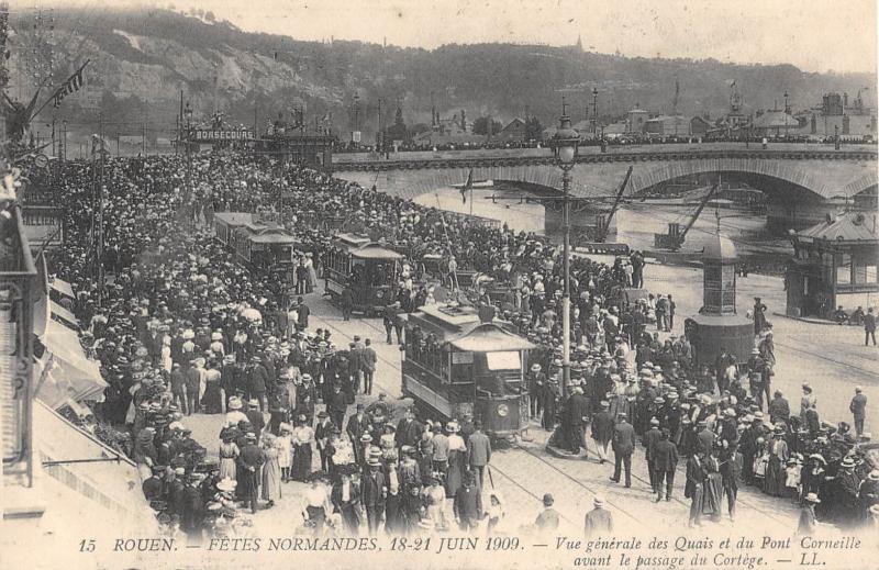 Carte postale ancienne Rouen - Fetes Normandes 1909 - Vue Generale Quais Du Pont Corneille à Rouen
