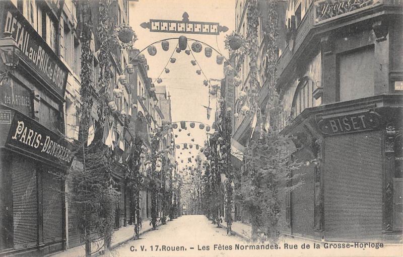 Carte postale ancienne Rouen - Fetes Normandes 1909 - La Rue De La Grosse Horloge à Rouen