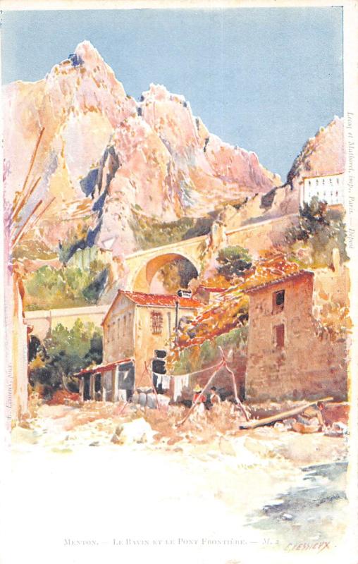 Carte postale ancienne Cpa Illustrateur - Alpes Maritimes - E.lessieux - Menton - Le Ravin à Menton