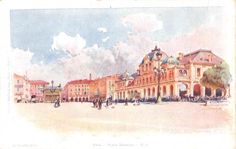 Carte postale ancienne Cpa Illustrateur - E.lessieux - Nice - Place Massena