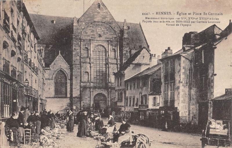 Carte postale ancienne Rennes - Eglise Et Place Saint Germain à Rennes