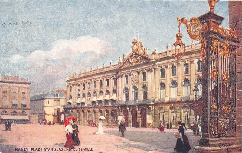 Carte postale ancienne Nancy - Illustrateur - Place Stanislas - Hotel De Ville à Nancy