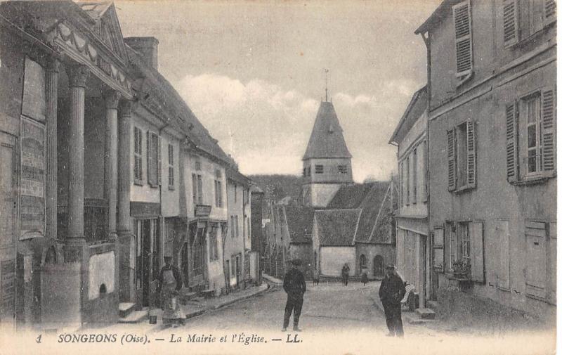 Carte postale ancienne Songeons - La Mairie Et Eglise à Songeons