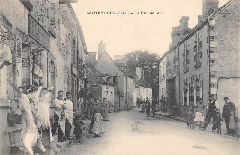 Carte postale ancienne Santranges - La Grande Rue - Boucherie à Santranges