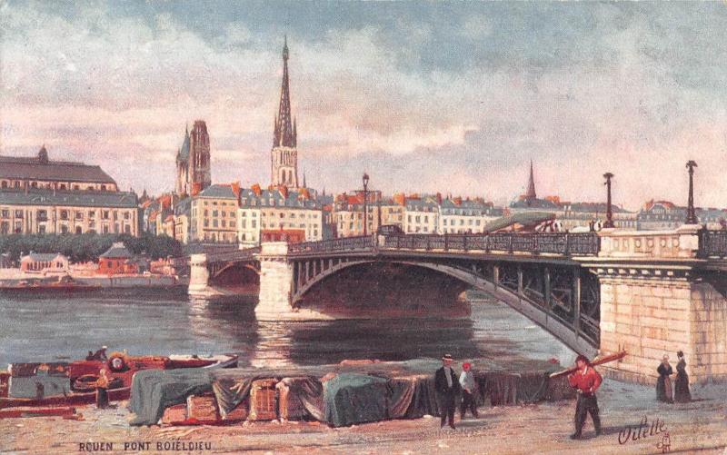 Carte postale ancienne Rouen - Cpa Illustrateur - Pont Boieldieu à Rouen