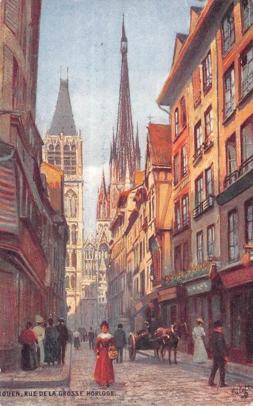 Carte postale ancienne Rouen - Cpa Illustrateur - Rue De La Grosse Horloge à Rouen
