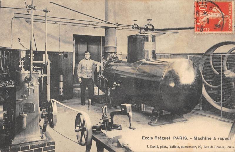 Carte postale ancienne Paris - Ecole Breguet - Machine A Vapeur à Paris