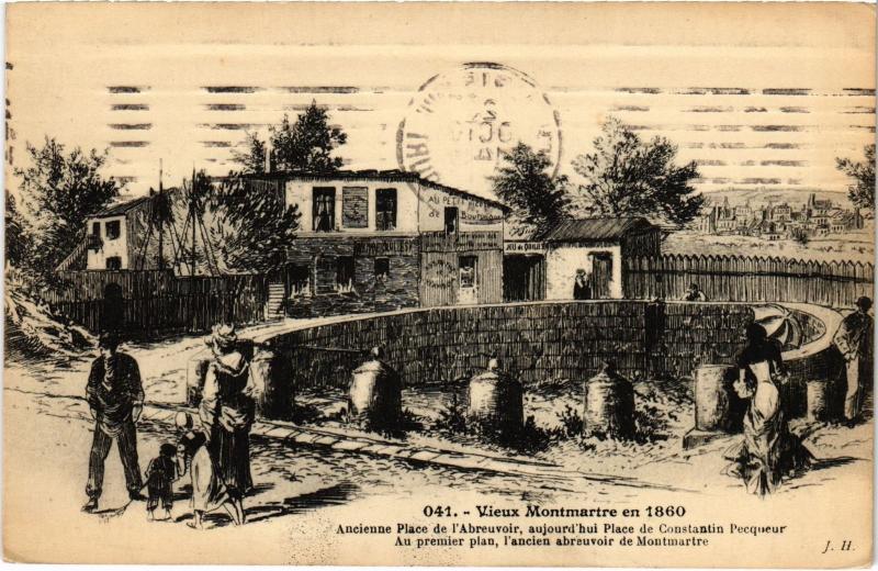 Carte postale ancienne Vieux Montmartre - Ancienne Place de l'Abreuvoir, aujourd'hui Place de Constantin Pecqueur à Paris 18e