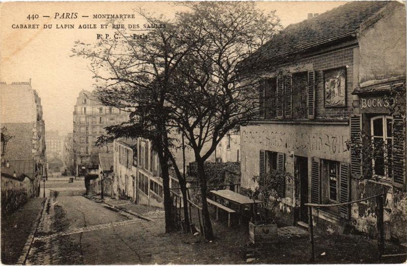 Carte postale ancienne Montmartre - Cabaret du Lapin Agile et Rue des Saules à Paris 18e