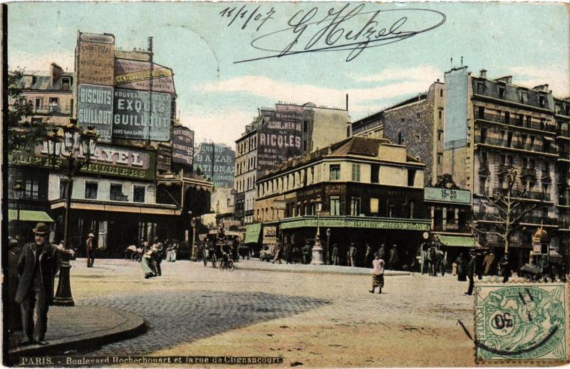 Carte postale ancienne Boulevard Rochechouart et la rue de Clignancourt à Paris 9e