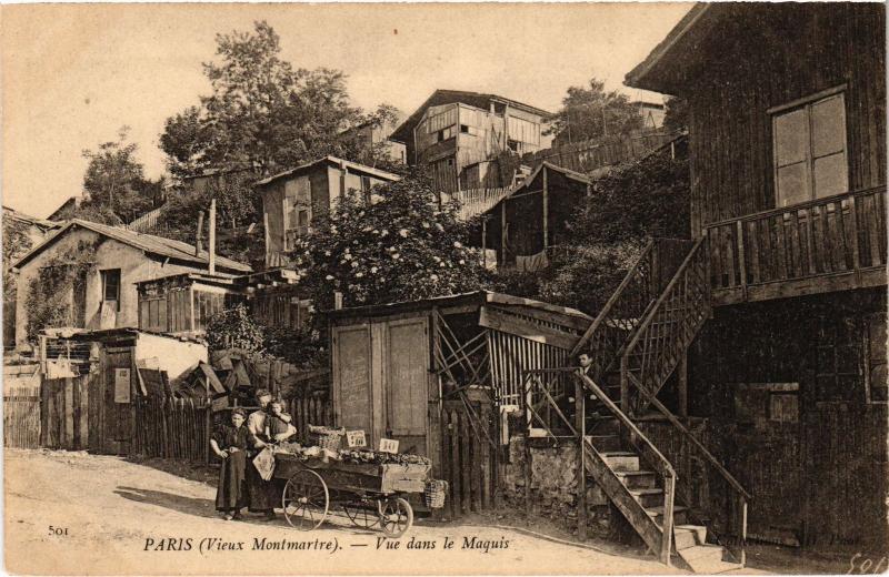 Carte postale ancienne Vieux Montmartre - Vue dans le Maquis à Paris 18e
