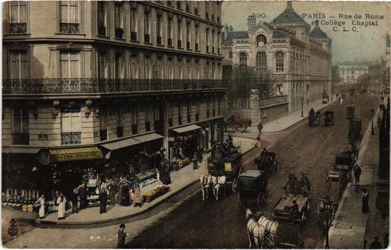 Carte postale ancienne Paris 8e Rue de Rome College Chaptal à Paris 8e