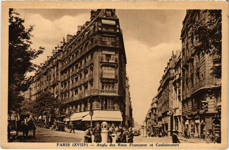Carte postale ancienne Angle des Rues Francoeur et Caulaincourt à Paris 18e