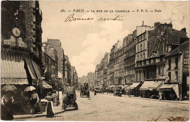 Carte postale ancienne La Rue de la Chapelle à Paris 18e