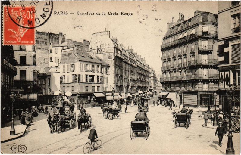 Carte postale ancienne Paris 5e Carrefour de la Croix Rouge à Paris 5e