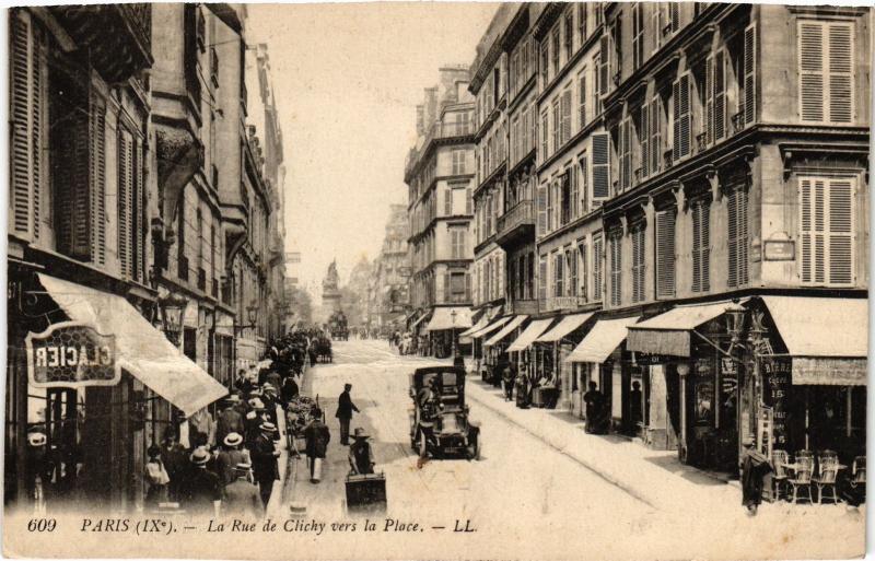 Carte postale ancienne Paris 9e Rue de Clichy vers la Place à Paris 9e