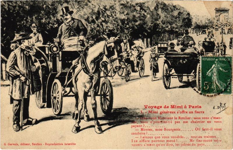 Carte postale ancienne Voyage de Mimi a Paris un fiacre