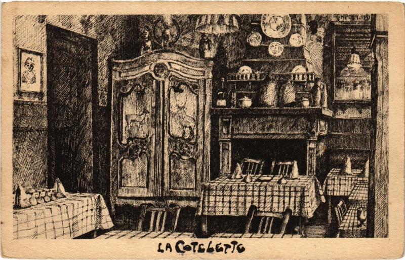 Carte postale ancienne La Cotelette - Le plus vieux Restaurant de Montmartre - Rue de la Rochefoucauld à Paris 9e