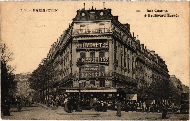 Carte postale ancienne Rue Custine et Boulevard Barbès à Paris 18e