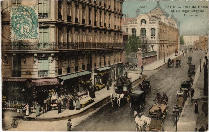 Carte postale ancienne Paris 8e Rue de Rome College Chaptal à Paris 8e