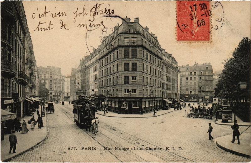 Carte postale ancienne Paris 5e Rue Monge Rue Cansier à Paris 5e
