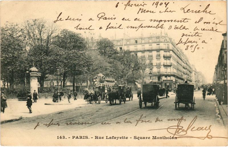 Carte postale ancienne Paris 9e Rue Lafayette Square Montholon à Paris 9e
