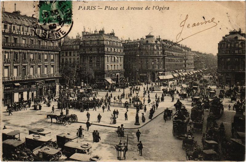 Carte postale ancienne Paris 9e Place et Avenue de l'Opéra à Paris 9e