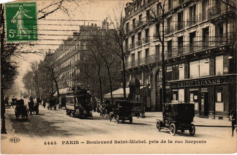 Carte postale ancienne Paris 5e Bd Saint-Michel Rue Serpents à Paris 5e
