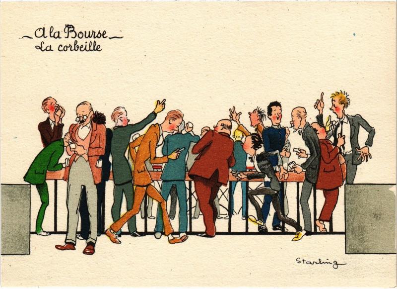 Carte postale ancienne Paris A la Bourse La corbeille Artist signed