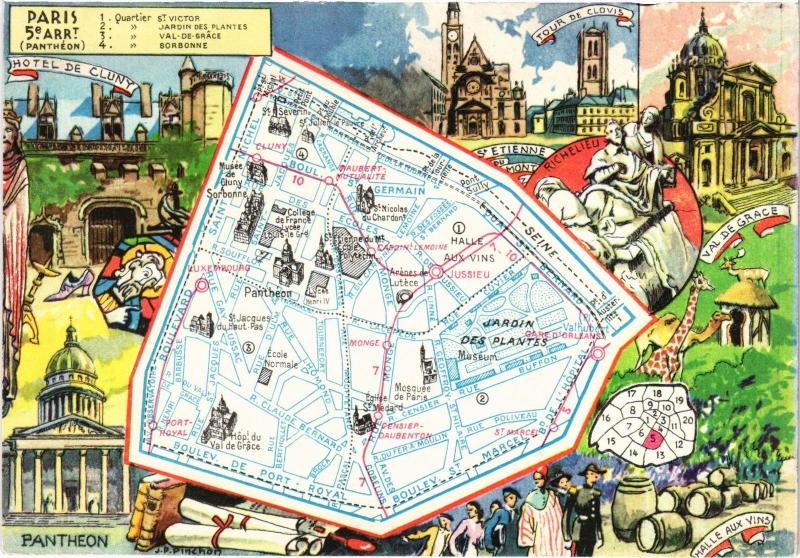 Carte postale ancienne Paris 5e carte map à Paris 5e