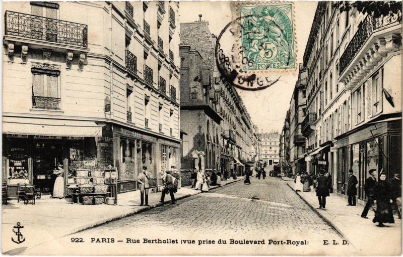 Carte postale ancienne Paris 5e Rue Bertholet Bd Port-Royal à Paris 5e