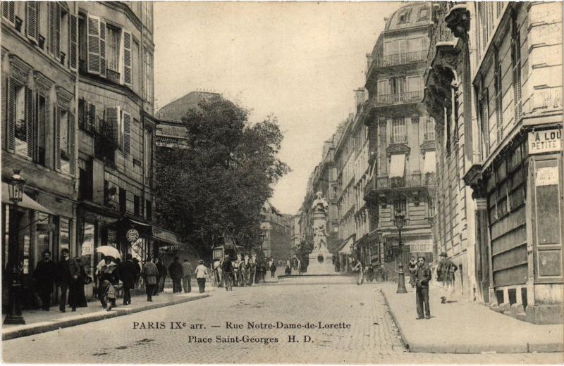 Carte postale ancienne Paris 9e Rue Notre-Dame-de-Lorette Place Saint-Georges à Paris 9e