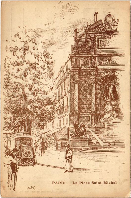 Carte postale ancienne Paris 6e Place Saint-Michel à Paris 6e