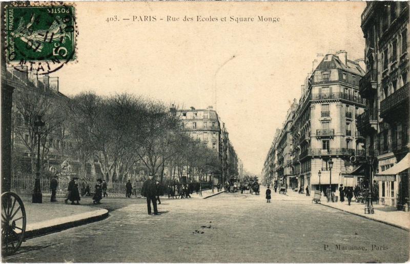 Carte postale ancienne Paris 5e Rue des Ecoles Square monge P. Marmuse à Paris 5e