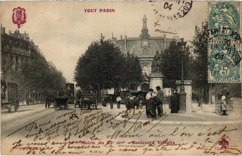 Carte postale ancienne Tout Paris 11e Bd Voltaire La Mairie à Paris 11e