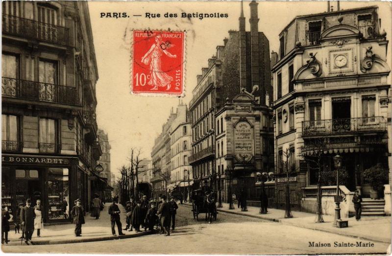 Carte postale ancienne Rue des Batignolles à Paris 17e