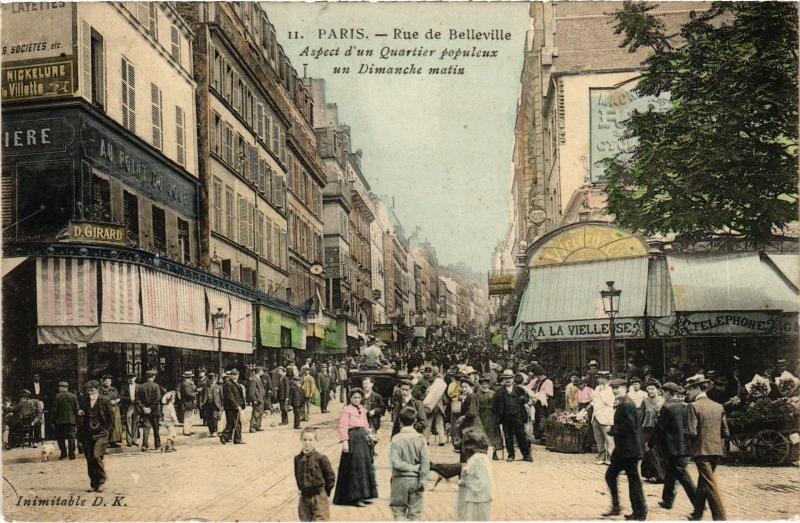 Carte postale ancienne Paris 11e Rue de Belleville à Paris 11e
