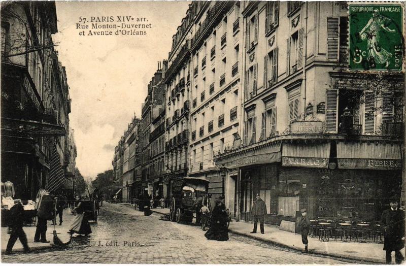 Carte postale ancienne Rue Monton-Duvernet et Avenue d'Orléans à Paris 14e