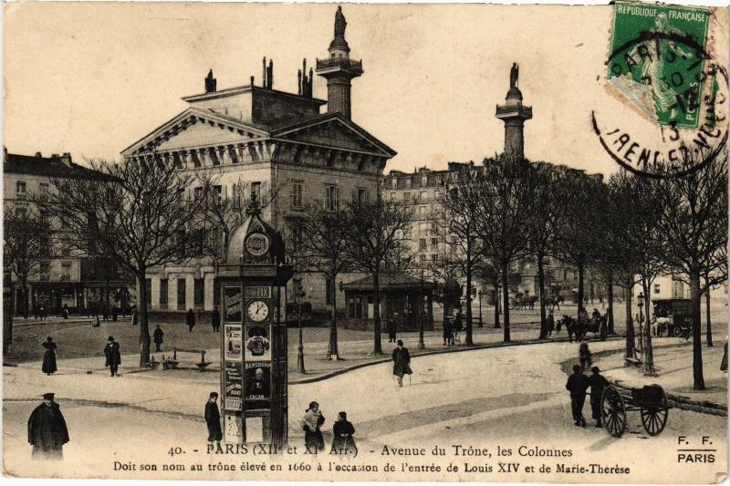 Carte postale ancienne Paris 12e Avenue du Trone les Colonnes à Paris 12e