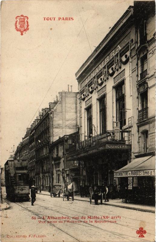 Carte postale ancienne Tout Paris 11e Avenue de la République Alahambra à Paris 11e
