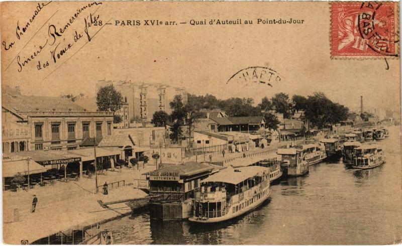 Carte postale ancienne Quai d'Auteuil au Point-du-Jour à Paris 16e